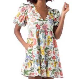 CROSBY by Mollie Burch White floral Tiered Puff Sleeve Sundress never worn